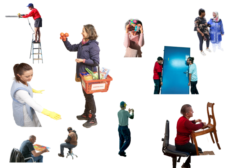 Menschen führen verschiedene Alltagstätigkeiten aus.